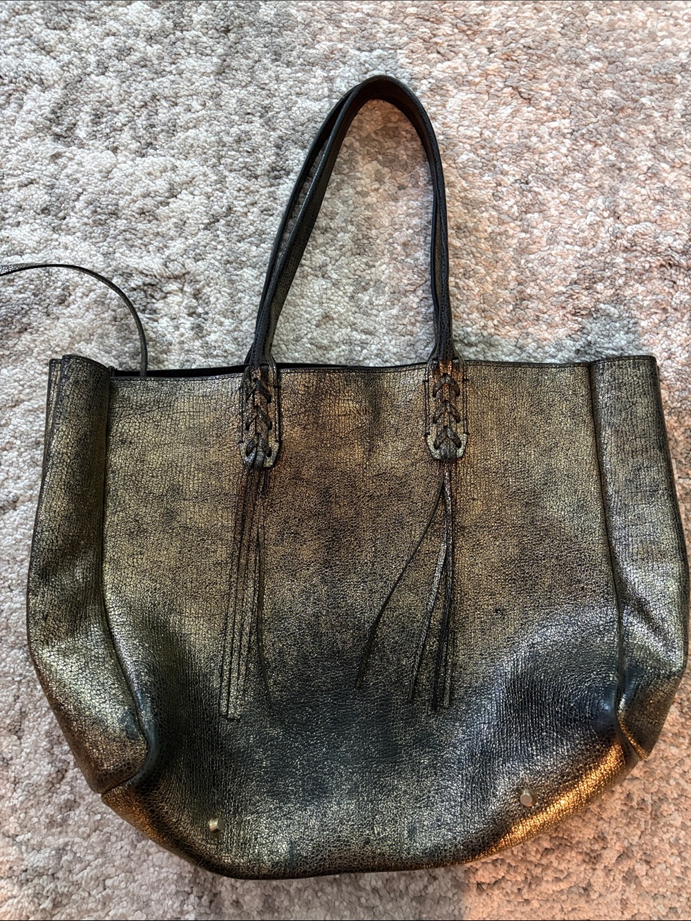 LANVIN Metallic Crinkled Leather Tote Bag Gold